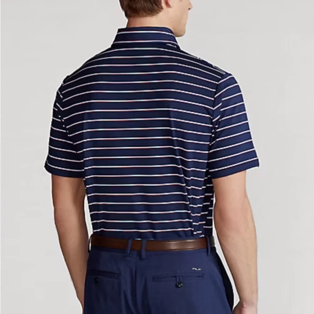Ralph Lauren RLX Navy/Red/White Striped Golf Polo Large